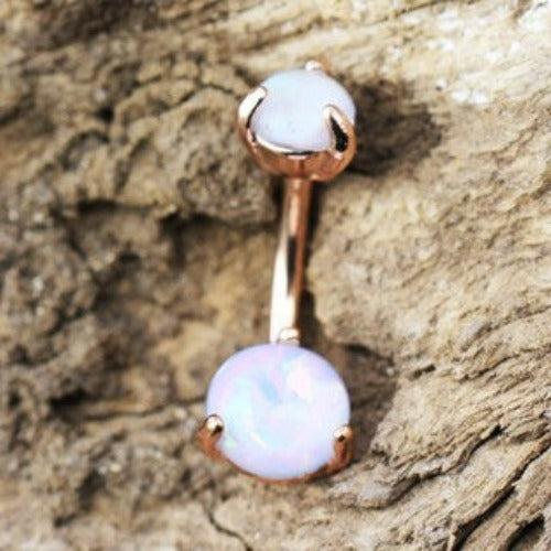 Rose Gold Navel Ring with Prong Set White Synthetic Opal | Fashion Hut Jewelry