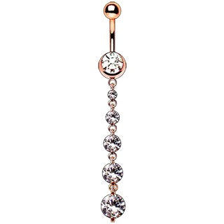 Rose Gold Plated Cascading CZ Dangle Navel Ring | Fashion Hut Jewelry