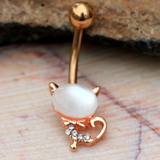 Rose Gold Plated Cat's Eye Cat Navel Ring - Fashion Hut Jewelry