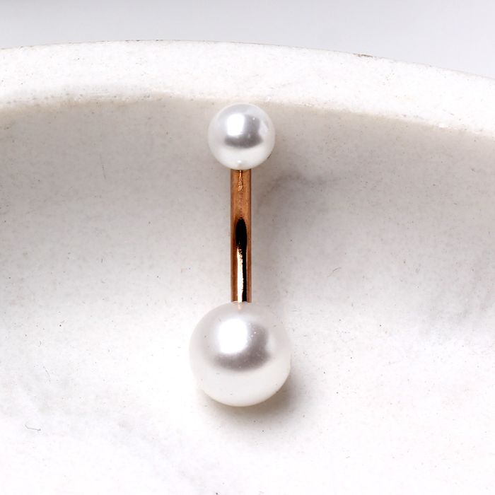 Rose Gold Plated Navel Ring with White Faux Pearls | Fashion Hut Jewelry