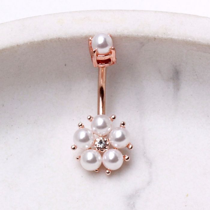 Rose Gold Plated Enchanted Pearl Navel Ring | Fashion Hut Jewelry