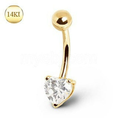 14Kt Yellow Gold Navel Ring with Heart Gem Prong Setting - Fashion Hut Jewelry