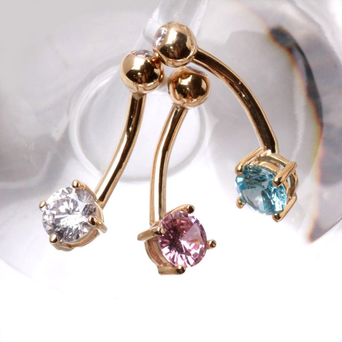 14Kt Gold Navel Ring with Prong Set Round CZ