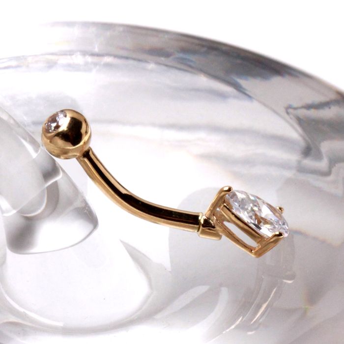 14Kt Yellow Gold Navel Ring with Tear Drop Gem