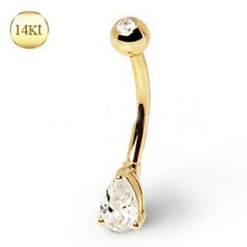 14Kt Yellow Gold Navel Ring with Tear Drop Gem - Fashion Hut Jewelry