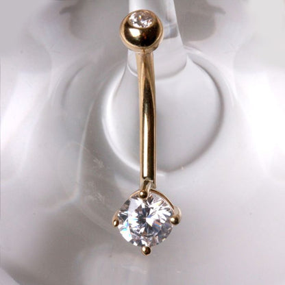 14Kt Yellow Gold 1/2" Navel Ring with Clear Round Prong Set CZ