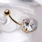 14Kt Yellow Gold Navel Ring with Large Clear Round Prong Set CZ - Fashion Hut Jewelry