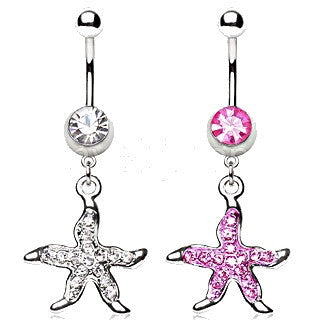 316L Surgical Steel Navel Ring with Starfish Dangle | Fashion Hut Jewelry