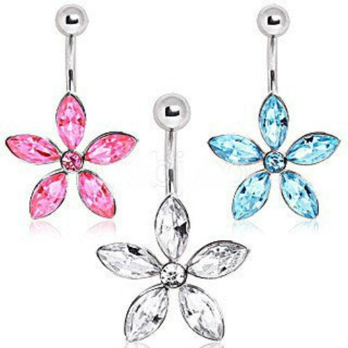 316L Surgical Steel Navel Ring with Star Shaped Flower | Fashion Hut Jewelry