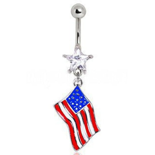 316L Surgical Steel USA Flag Navel Ring | Fashion Hut Jewelry