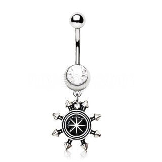 Spiked Nautical Compass Dangle Navel Ring | Fashion Hut Jewelry