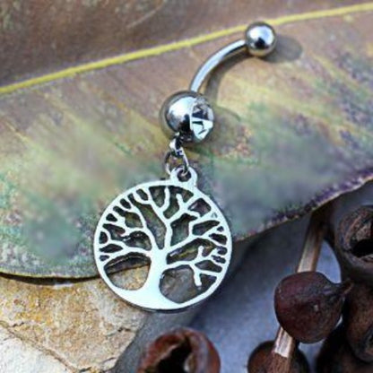 316L Stainless Steel Tree of Life Dangle Navel Ring | Fashion Hut Jewelry