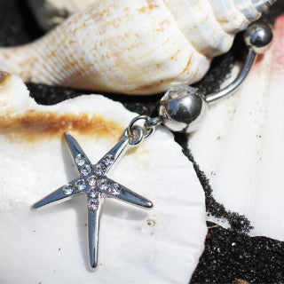 316L Stainless Steel Sparkling Starfish Dangle Navel Ring | Fashion Hut Jewelry
