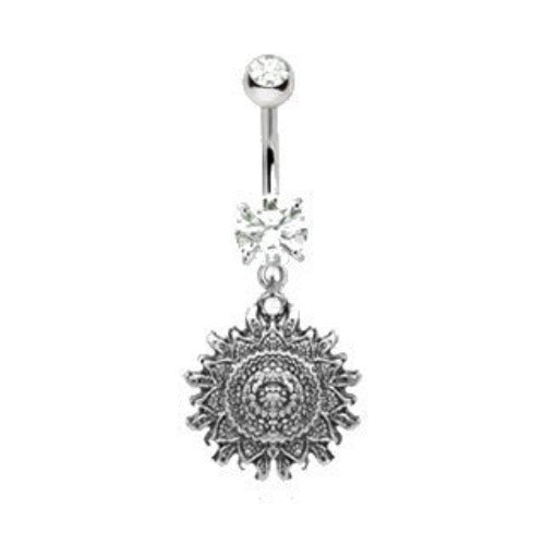 316L Stainless Steel Antique Polynesian Sun Dangle Navel Ring | Fashion Hut Jewelry