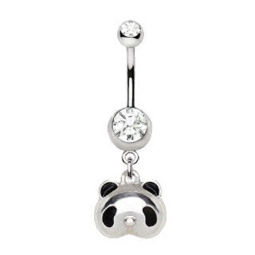 316L Stainless Steel Cute Panda Bear Dangle Navel Ring | Fashion Hut Jewelry