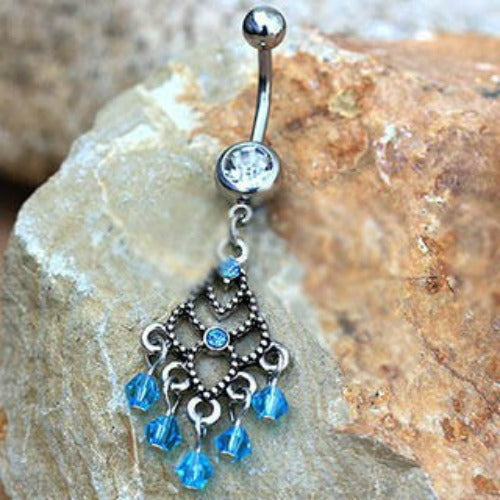 316L Stainless Steel Aqua Chandelier Dangle Navel Ring - Fashion Hut Jewelry