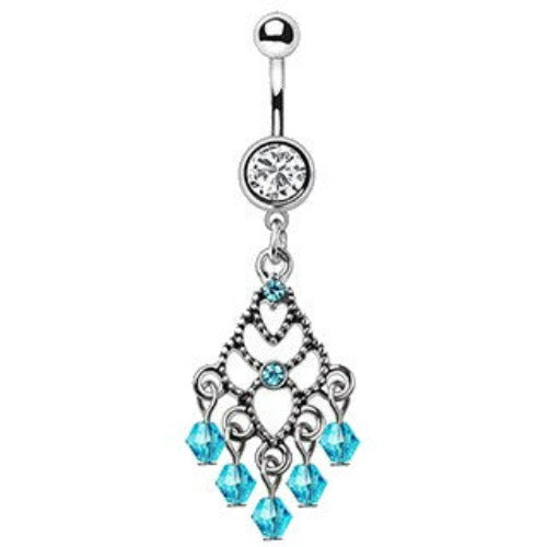 316L Stainless Steel Aqua Chandelier Dangle Navel Ring - Fashion Hut Jewelry