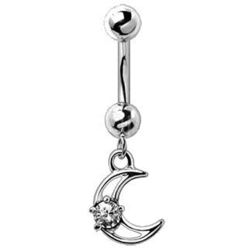 316L Stainless Steel Moon and Star Dangle Navel Ring | Fashion Hut Jewelry
