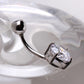14Kt White Gold Navel Ring with Prong Set CZ