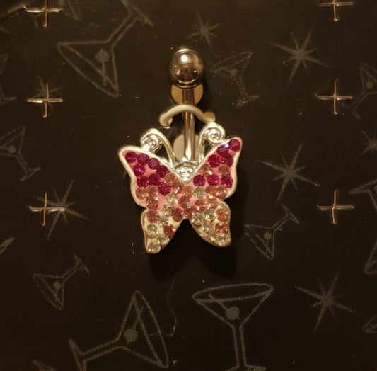 Pink Butterfly Navel Ring