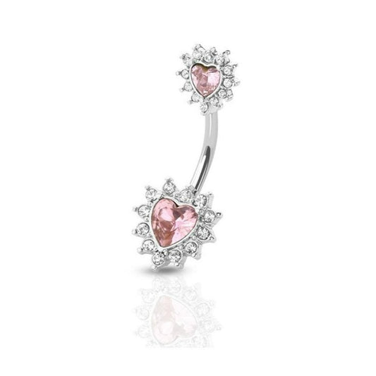 316l surgical steel cz pink heart navel ring