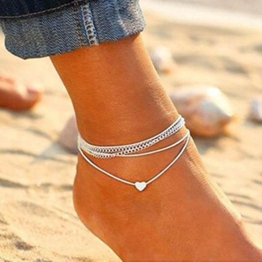 Bohemian Silver Heart Multi Chain Anklet Ankle Bracelet - Fashion Hut Jewelry