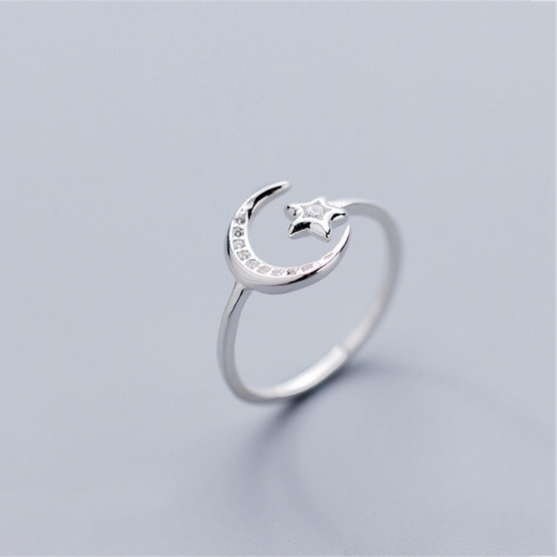 Moon and Star Sterling Silver Adjustable Ring - * will begin shipping week of Oct 16th * | Fashion Hut Jewelry