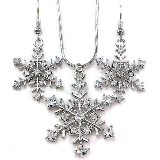 Snowflake Winter Clear Crystal Necklace Earring Set | Fashion Hut Jewelry