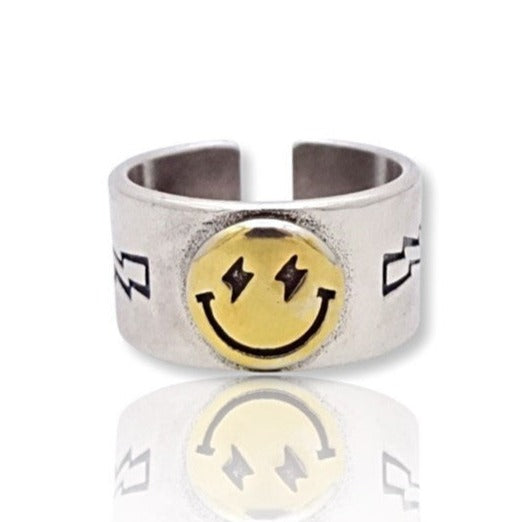 Happy Smiley Face Wide Adjustable Ring | Fashion Hut Jewelry