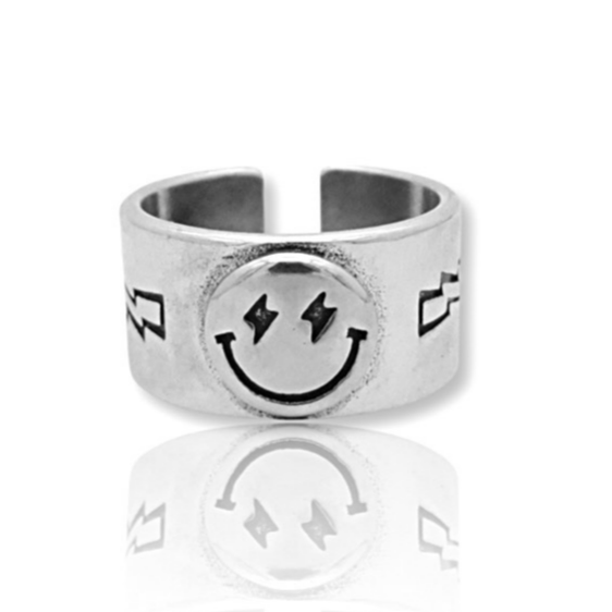 Happy Smiley Face Wide Adjustable Ring | Fashion Hut Jewelry