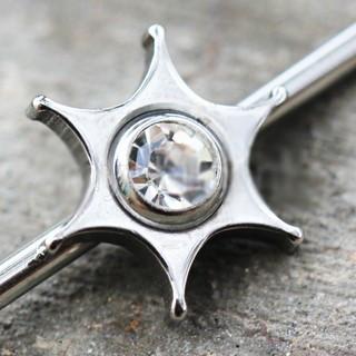 316L Stainless Steel Jeweled Star Industrial Barbell | Fashion Hut Jewelry