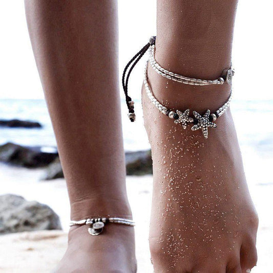 Vintage Double Beaded Starfish Anklet Ankle Bracelet - Fashion Hut Jewelry