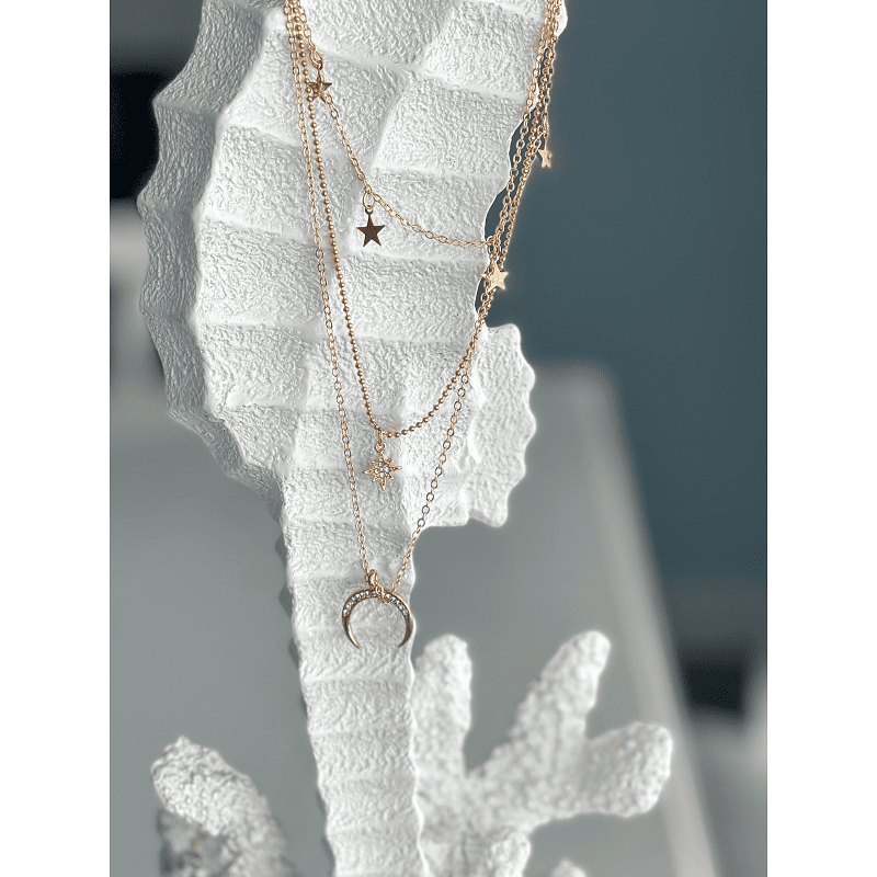 Moon and Star Gazing Layered Necklace | Fashion Hut Jewelry