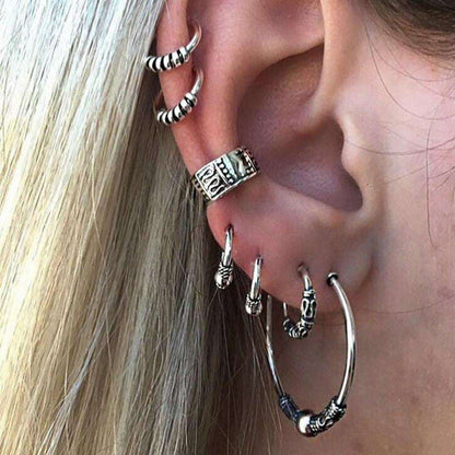 Bohemian Retro Style Silver Ear Clip Stud Hoop Earring Set | Fashion Hut Jewelry
