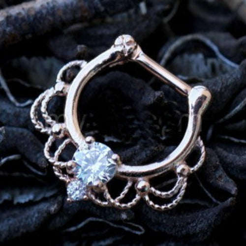 Rose Gold Plated 316L Stainless Steel Made For Royalty Ornate Septum Clicker | Fashion Hut Jewelry