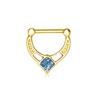 Gold Plated Blue Epoxy Rhombus Septum Clicker | Fashion Hut Jewelry