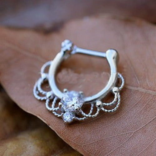 316L Stainless Steel Made For Royalty Ornate Septum Clicker | Fashion Hut Jewelry