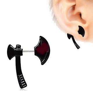 Black PVD Plated Axe Fake Taper / Cartilage Earring | Fashion Hut Jewelry