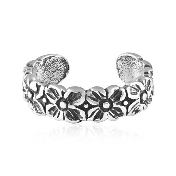 Retro Flower Adjustable Sterling Silver Toe Ring | Fashion Hut Jewelry
