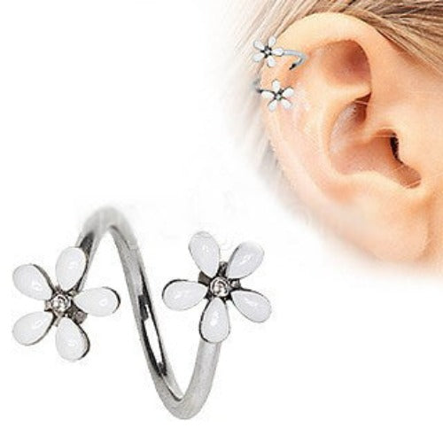 316L Stainless Steel White Wild Flower Twist Cartilage | Fashion Hut Jewelry