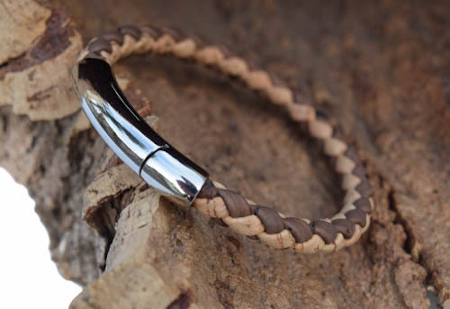Stainless Steel Weaved Cork Bracelet | Fashion Hut Jewelry