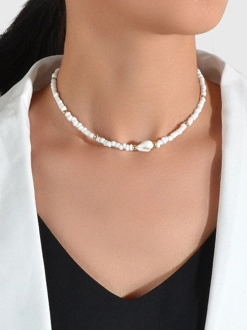 White Beaded Choker Necklace